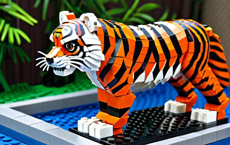 **
* Prompt: A vibrant and detailed LEGO model of a majestic tiger, showcasing its stripes and powerful build, with alternative builds of a red panda and a koi fish in the background.
**