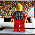 **Lego Art & Personalized Home Decor:**
    A vibrant, modern living room in a Turkish home, showcasing personalized Lego creations integrated into the decor. On a prominent wall, a large, abstract Lego mosaic in various colors serves as the main artwork. On a wooden coffee table, a unique, custom-designed Lego robot figure or a miniature Lego model of a recognizable Turkish landmark adds a whimsical and personal touch. The scene should exude creativity, individuality, and a warm, inviting atmosphere, highlighting how Lego can be a unique form of self-expression in home decoration.